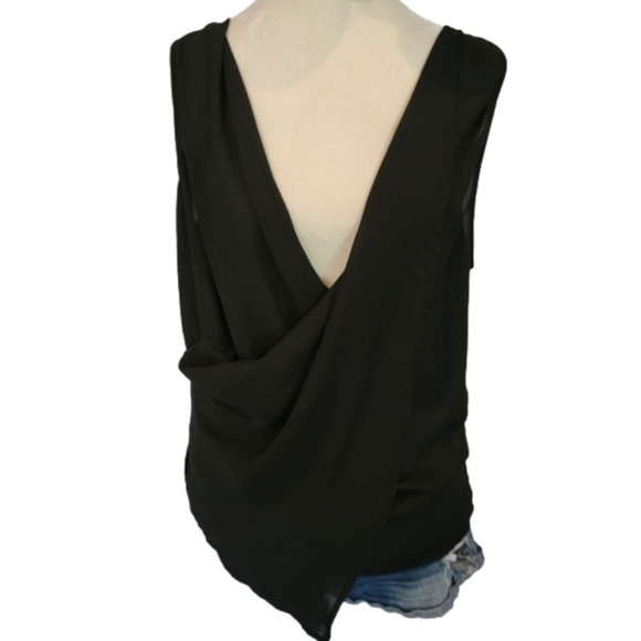 SOCIALITE Black Open Cross Front Asymmetrical Sheer Top Size L - Picture 1 of 10